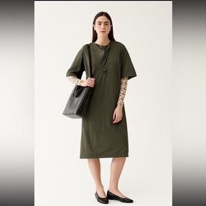 A Detacher olive green long sleeve cotton lagenlook midi dress size 8 runway